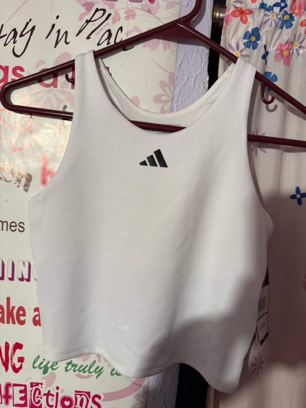 adidas White Girls' Tank Crop Top with Black Logo